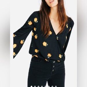 Madewell Floral Black Wrap Blouse